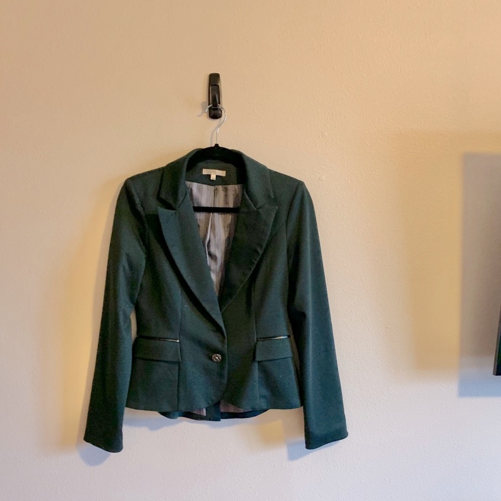 Matty M Dark Green Blazer with Leather Details